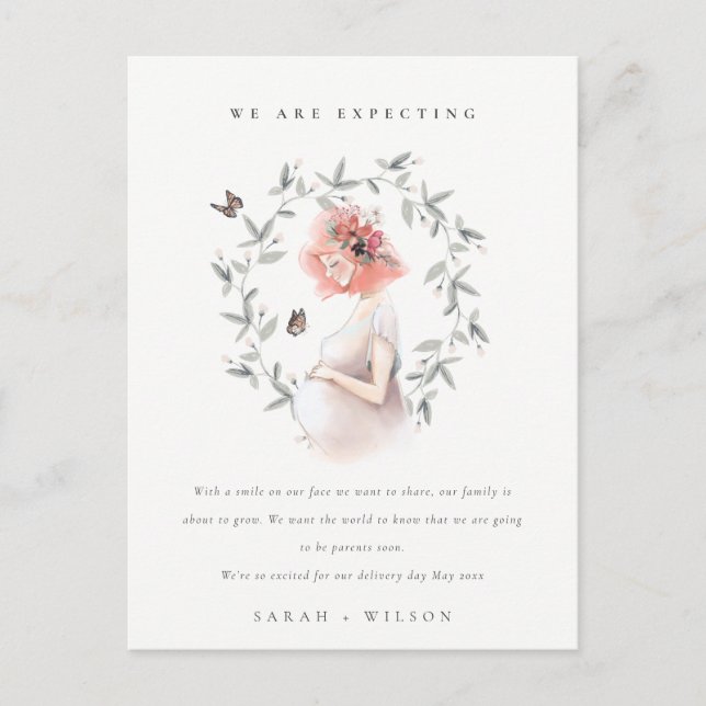 Budget Expectant Women Foliage Baby Announcement Postcard (Front)