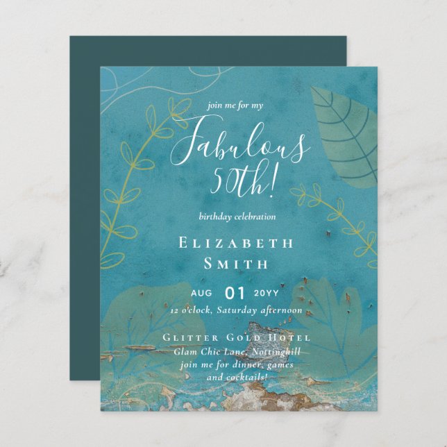 BUDGET Fabulous 50th Birthday Glam Chick Invitenis (Front/Back)