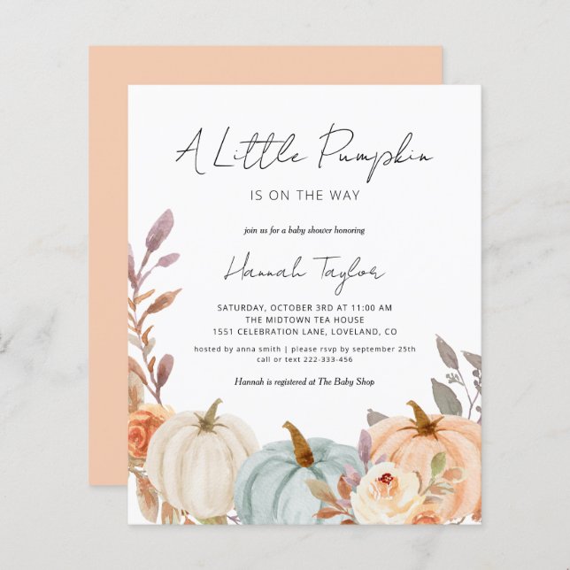 Budget Fall Baby Shower Little Pumpkin Invitation (Front/Back)