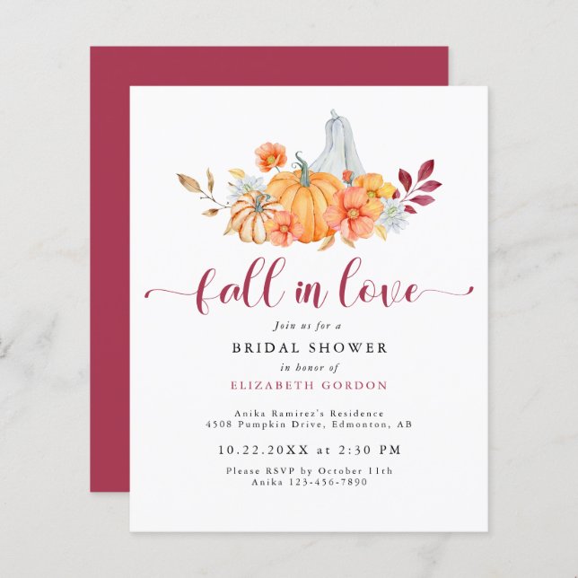 Budget Fall Bridal Shower Pumpkin Fall in Love (Front/Back)