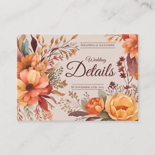 Budget Fall Floral QR Code Rsvp Wedding details Enclosure Card (Front)