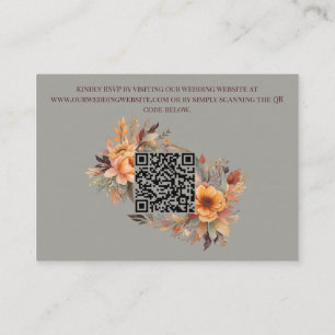 Budget Fall Floral QR Code Rsvp Wedding Enclosure Card