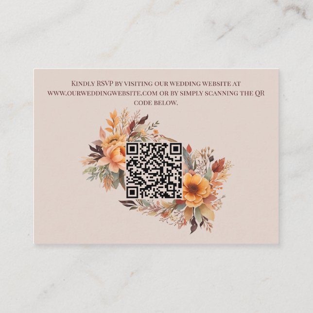 Budget Fall Floral QR Code Rsvp Wedding Enclosure Card (Back)