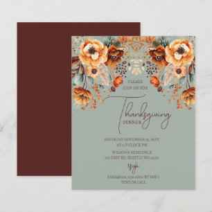 Budget Fall Floral Thanksgiving Dinner Invitation