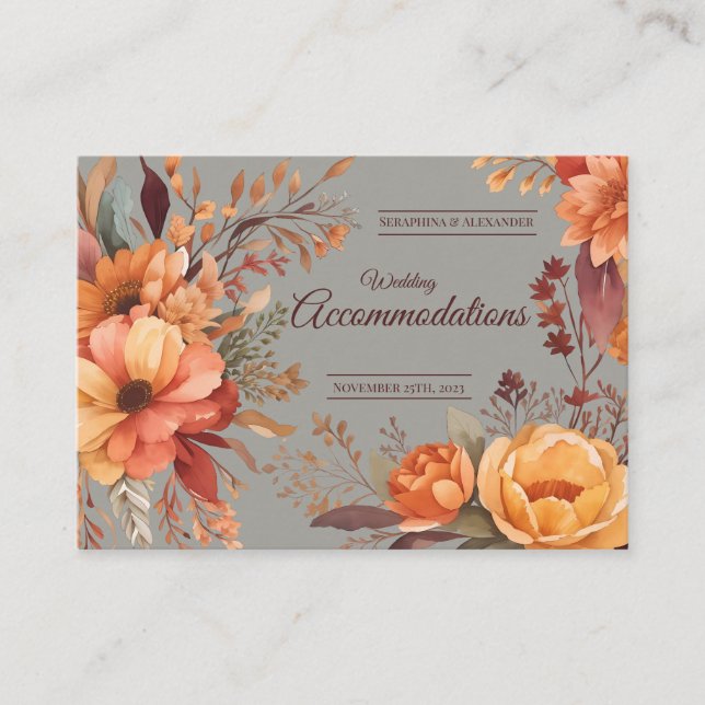 Budget Fall Floral Wedding Accommodations  Enclosure Card (Front)
