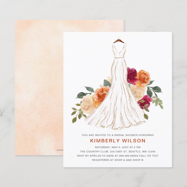 Budget Fall Floral Wedding Dress Bridal Shower (Front/Back)