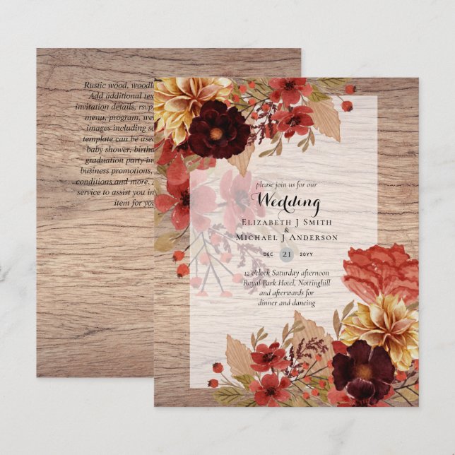 BUDGET FALL Floral Wedding Invitations - Dusky (Front/Back)
