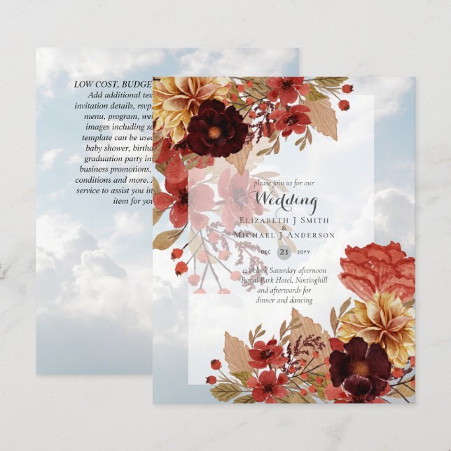 BUDGET FALL Floral Wedding Invitations - Dusky (Front/Back)