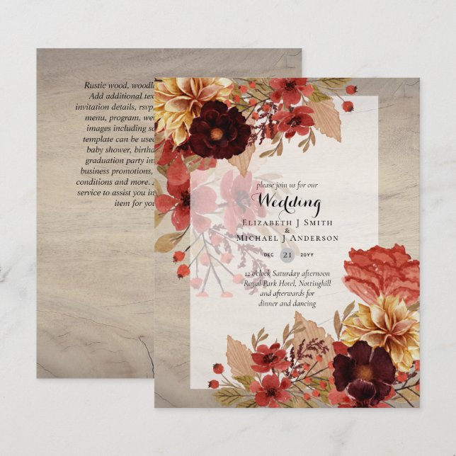 BUDGET FALL Floral Wedding Invitations - Dusky (Front/Back)