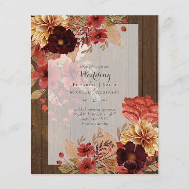 BUDGET FALL Floral Wedding Invitations - Dusky Flyer (Front)