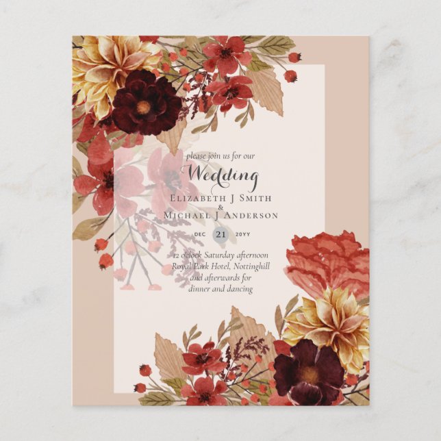 BUDGET FALL Floral Wedding Invitations - Dusky Flyer (Front)