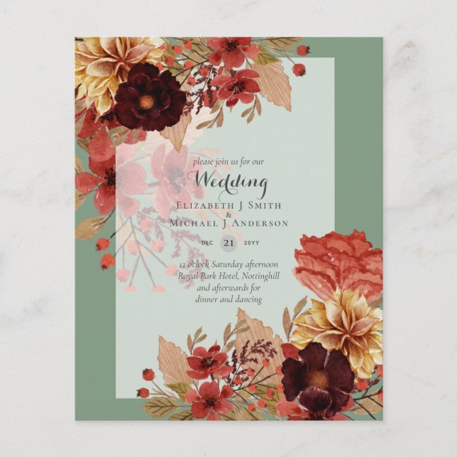 BUDGET FALL Floral Wedding Invitations - Dusky Flyer (Front)