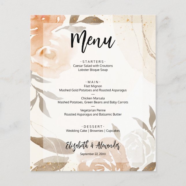 Budget Fall Floral Wedding Menu (Front)