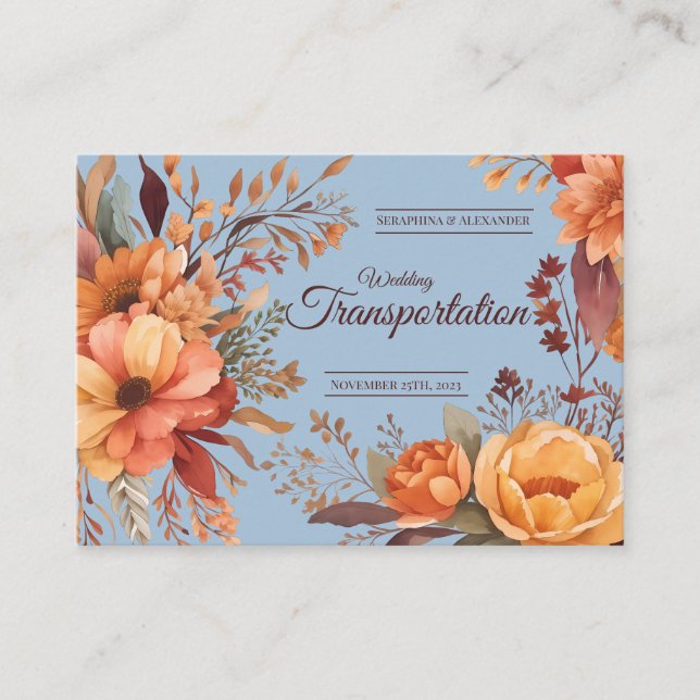 Budget Fall Floral Wedding Transportation Enclosure Card (Front)