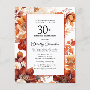Budget Fall Flowers 30th Birthday Invitation