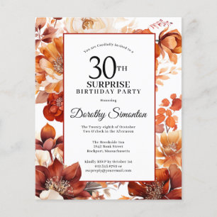 Budget Fall Flowers 30th Surprise Birthday Invite