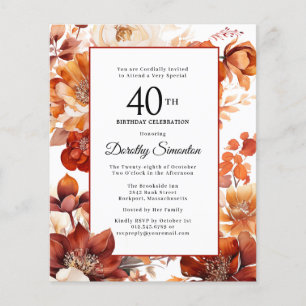 Budget Fall Flowers 40th Birthday Invitation