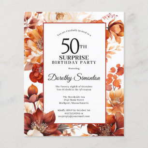 Budget Fall Flowers 50th Surprise Birthday Invite