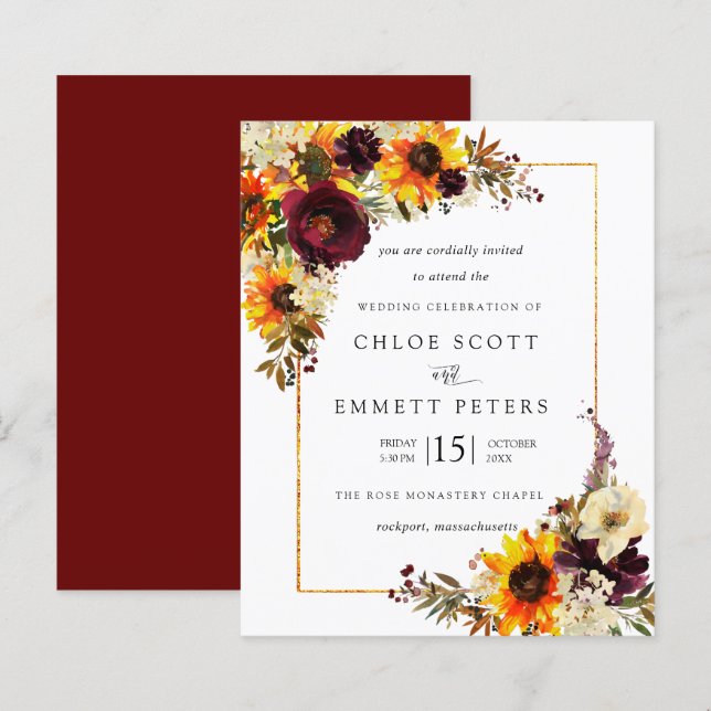 Budget Fall Flowers Sunflower Wedding Invitation (Front/Back)
