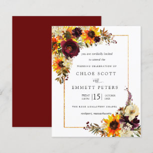 Budget Fall Flowers Sunflower Wedding Invitation
