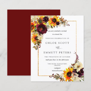 Budget Fall Flowers Sunflower Wedding Invitation