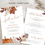Budget fall in love all in one wedding invitation flyer<br><div class="desc">Modern rustic watercolor boho botanical flowers, pumpkin, foliage, and dried leaves making a chic autumn budget affordable all in one wedding invitation PAPER FLYER with a trendy handwriting calligraphy script and earthy terracotta beige colour palette. Personalise it with all the details and your QR code to your website to RSVP...</div>