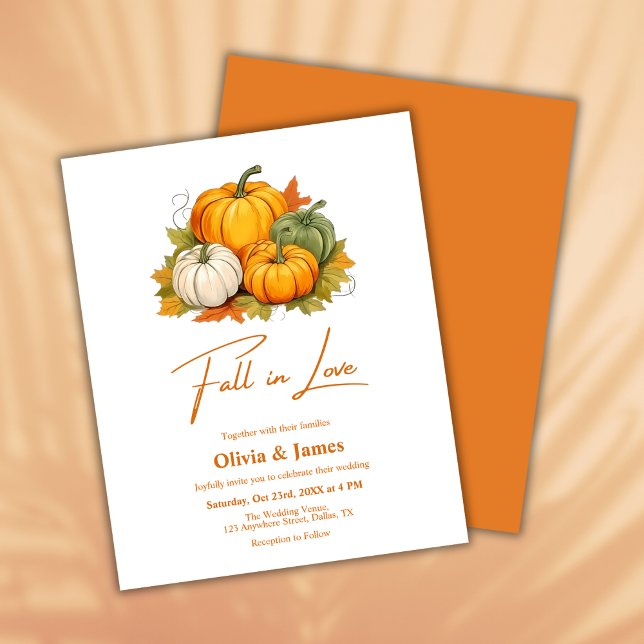 Budget Fall in Love Autumn Rustic Wedding Invite (Fall in Love Autumn Rustic Pumpkin Burnt Orange Wedding Invitation  )