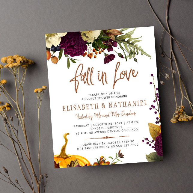 Budget fall in love chic couple shower invitation (Creator Uploaded)