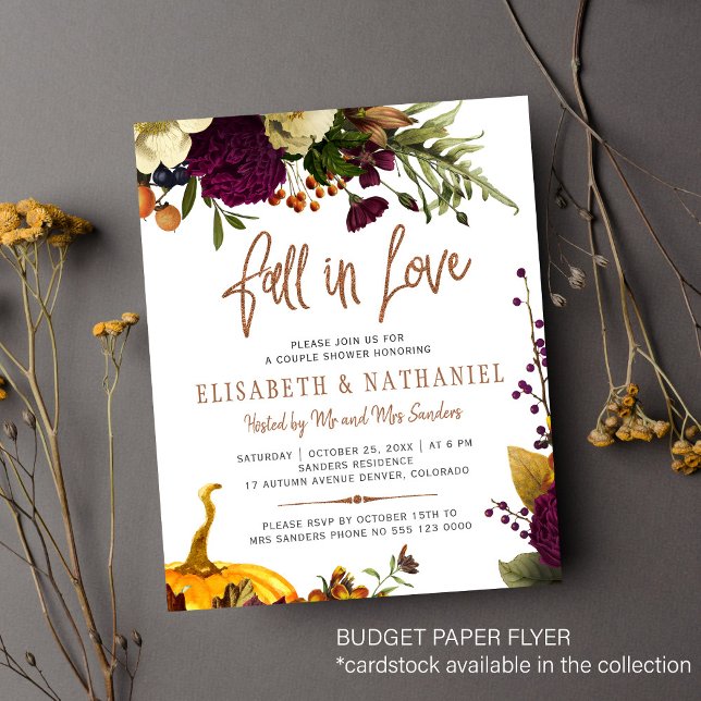 Budget fall in love chic couple shower invitation flyer (Creator Uploaded)