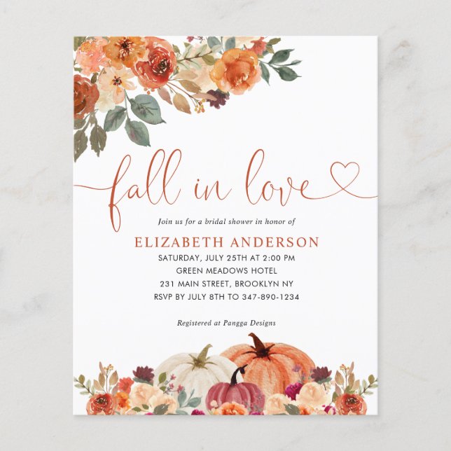 Budget Fall in Love Floral Pumpkin Bridal Shower (Front)