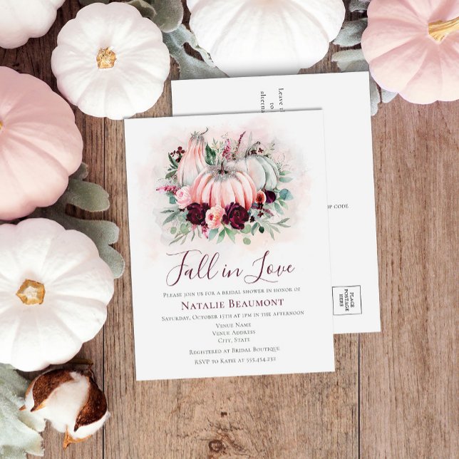 Budget Fall In Love Pumpkin Bridal Shower Invitation Postcard (Creator Uploaded)