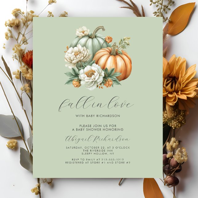 Budget Fall in Love Pumpkin Sage Green Baby Shower (Creator Uploaded)