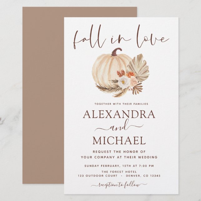 Budget Fall in Love Wedding Pampas Grass Pumpkin (Front/Back)