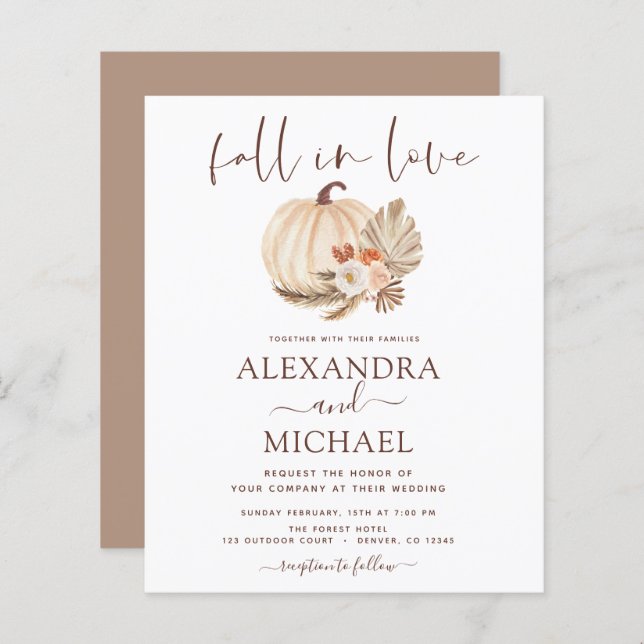 Budget Fall in Love Wedding Pampas Grass Pumpkin (Front/Back)