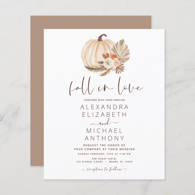 Budget Fall in Love Wedding Pampas Grass Pumpkin (Front/Back)