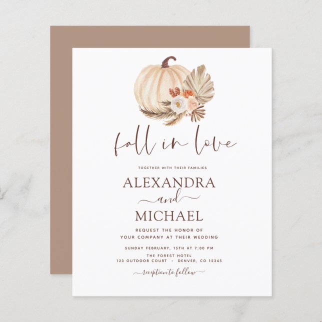 Budget Fall in Love Wedding Pampas Grass Pumpkin (Front/Back)