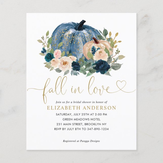 Budget Fall Love Blue Floral Pumpkin Bridal Shower (Front)