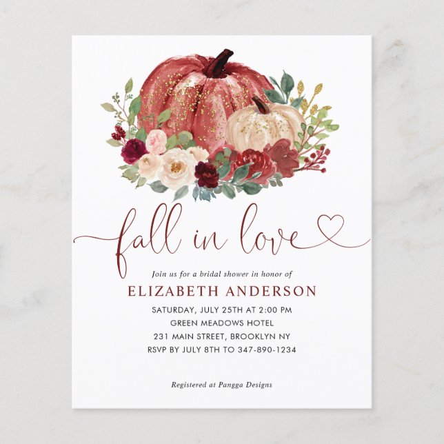 Budget Fall Love Red Floral Pumpkin Bridal Shower (Front)