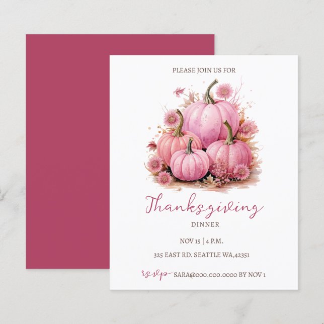 Budget Fall Pink Pumpkins Thanksgiving Invitations (Front/Back)