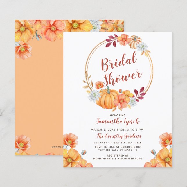Budget Fall Pumpkin Bridal Shower Invitation (Front/Back)