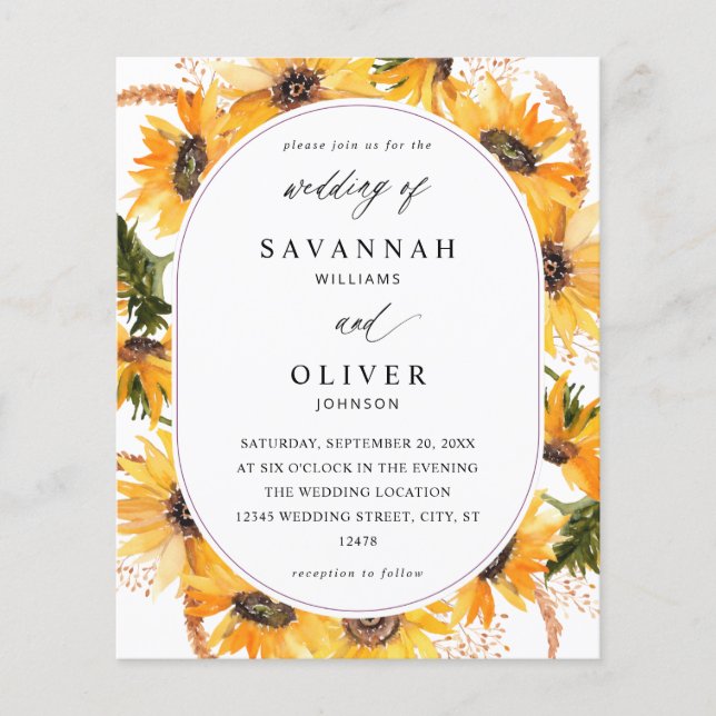 Budget Fall Sunflower Floral Wedding Flyer (Front)