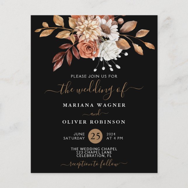 Budget Fall Watercolor Floral on Black Wedding (Front)