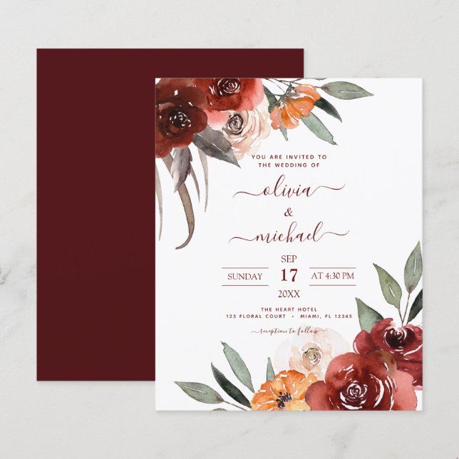 Budget Fall Wedding Burgundy Floral (Front/Back)