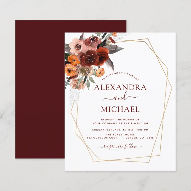 Budget Fall Wedding Burnt Orange Floral (Front/Back)