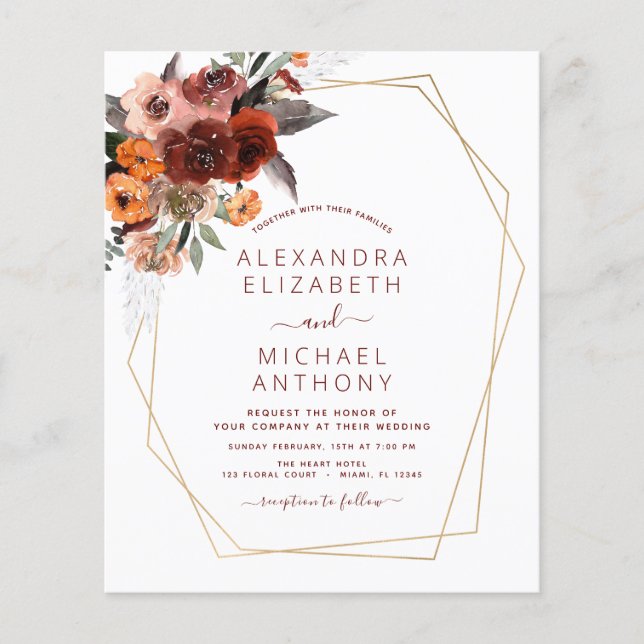 Budget Fall Wedding Burnt Orange Floral Flyer (Front)