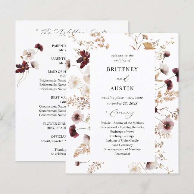 Budget Fall Wildflowers Floral Wedding Ceremony  (Front/Back)