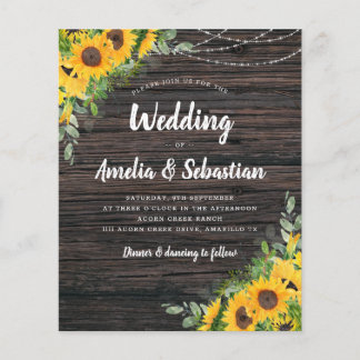 BUDGET Fall Wood Sunflower Wedding Invitation