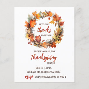 Budget Fall Wreath Thanksgiving Dinner Invitation