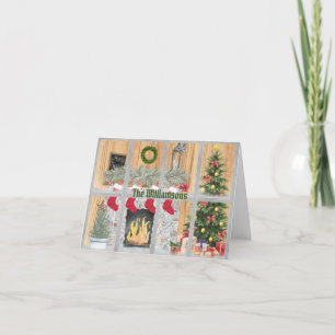 Budget Family Fireplace Tree Gifts Merry Christmas Card