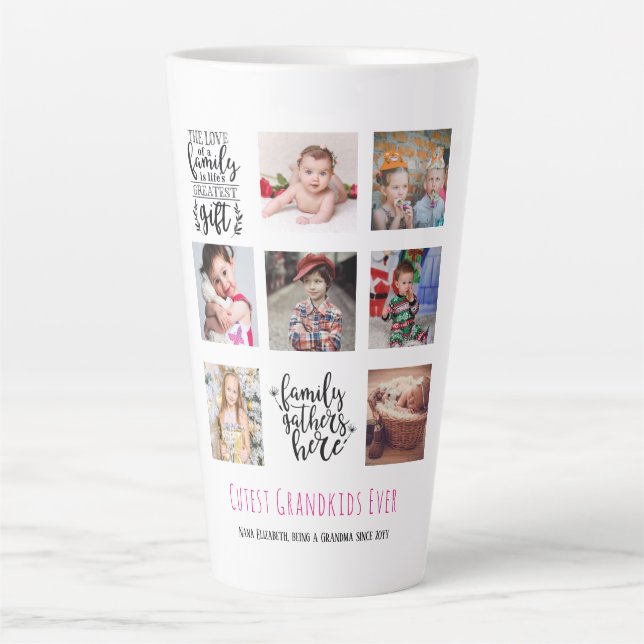 Budget Family Photo Collage Gift Grandparent Pa Ma Latte Mug (Front)